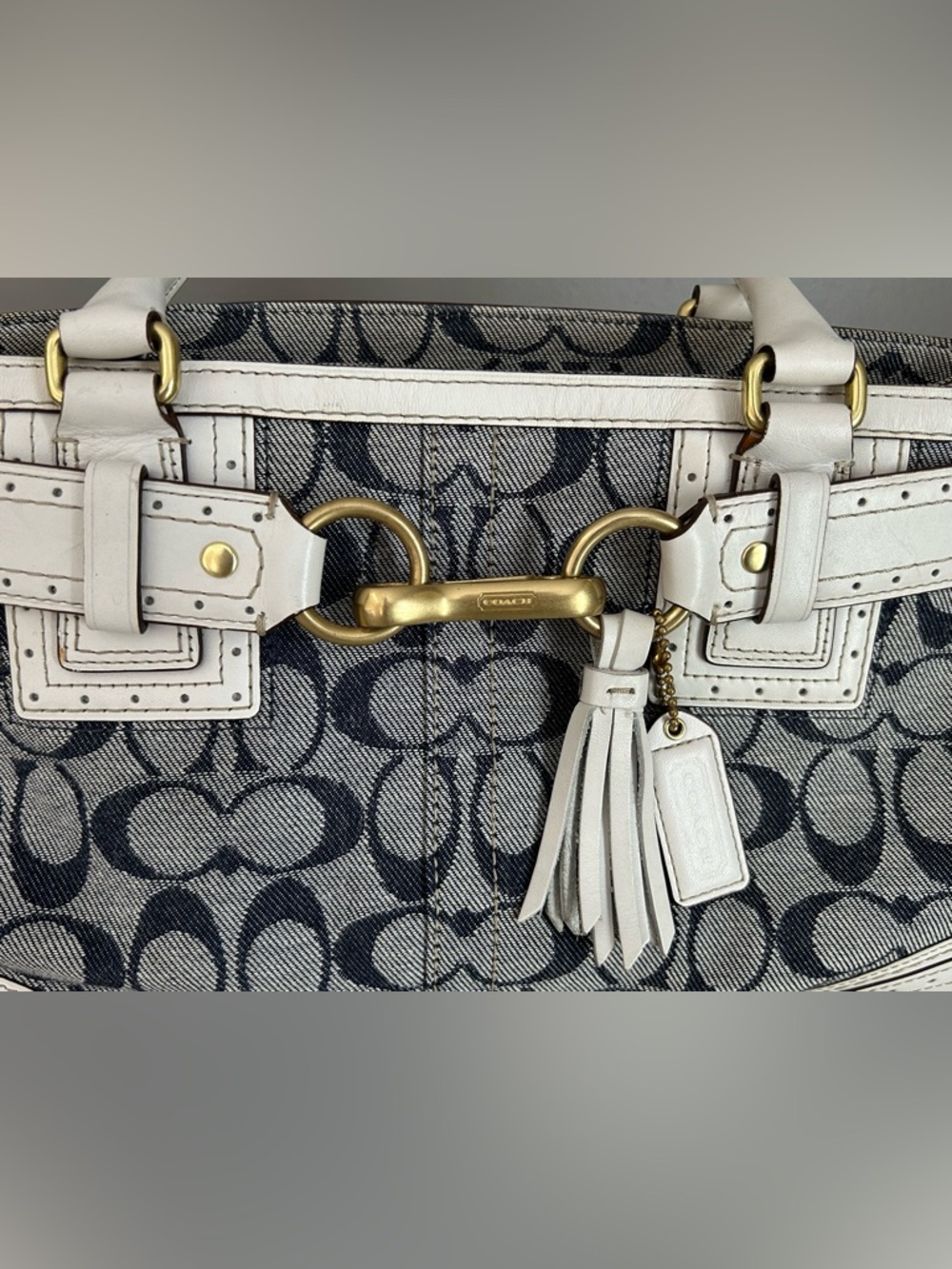 Coach Signature Rare Denim Collection Optic Blue White Hampton Satchel Handbag - Picture 11 of 16